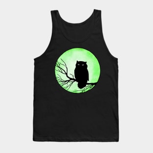 Scary Vintage Owl and Acid Green Watercolor Moon Tank Top